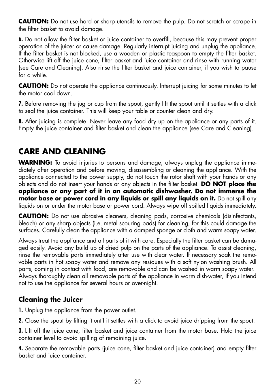 Care and cleaning | Gastroback 41138 Citrus Press Home Culture User Manual | Page 8 / 11