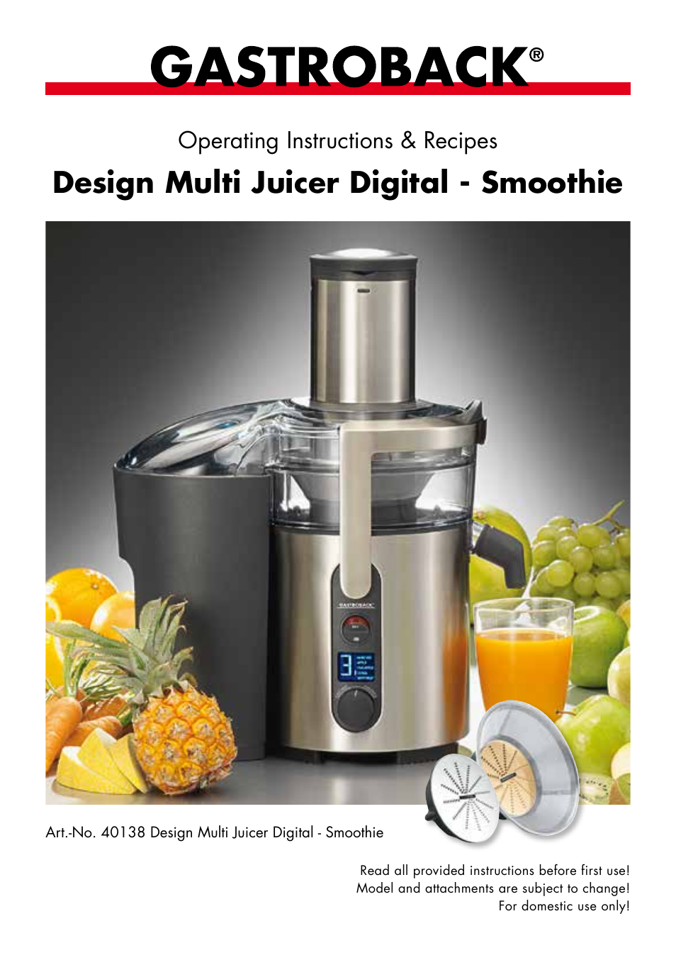 Gastroback 40138 Design Multi Juicer Digital - Smoothie User Manual | 36 pages