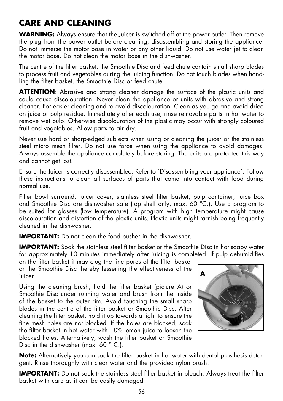 Care and cleaning | Gastroback 40138 Design Multi Juicer Digital - Smoothie User Manual | Page 18 / 36