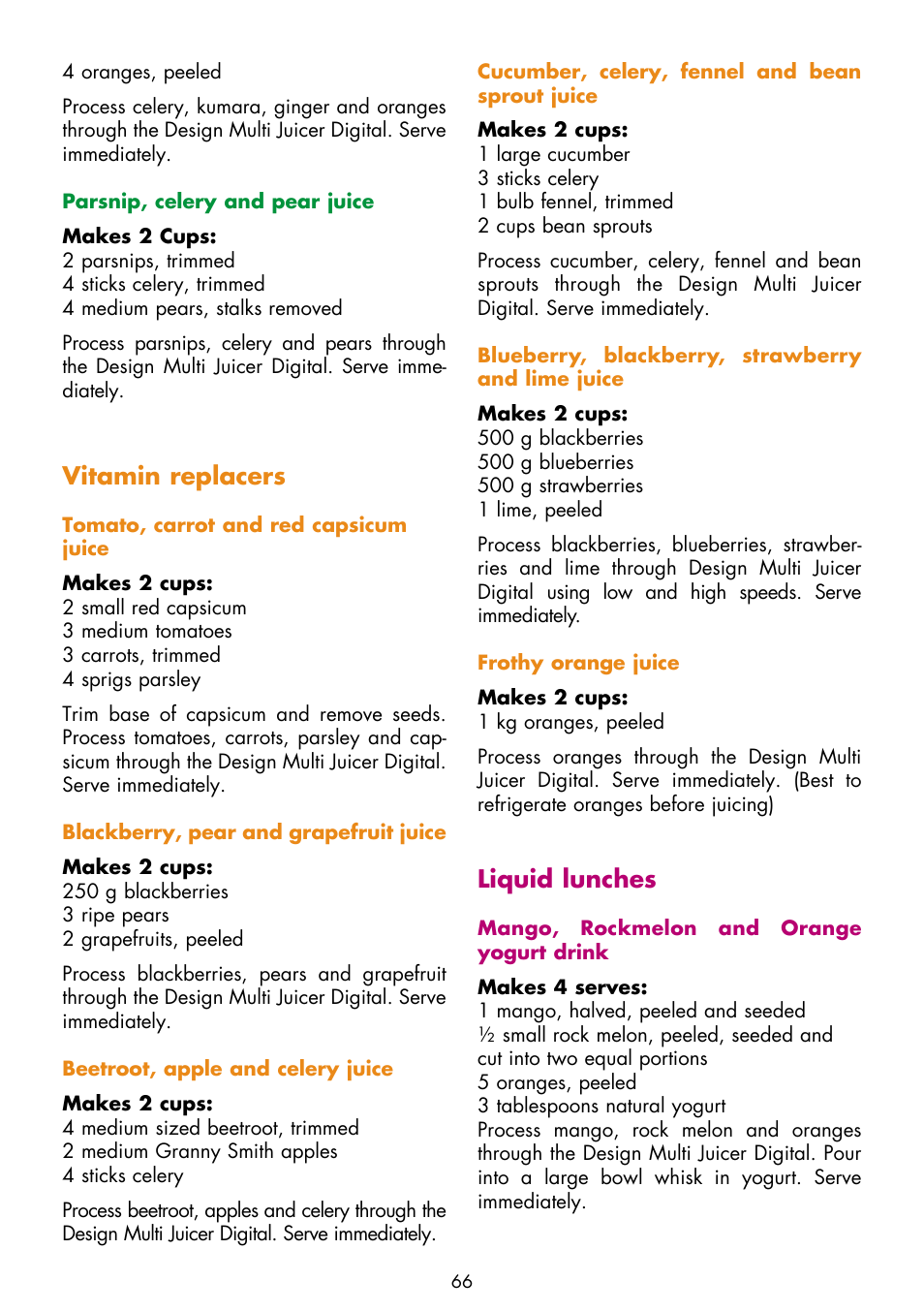 Vitamin replacers, Liquid lunches | Gastroback 40138 Design Multi Juicer Digital - Smoothie User Manual | Page 28 / 36