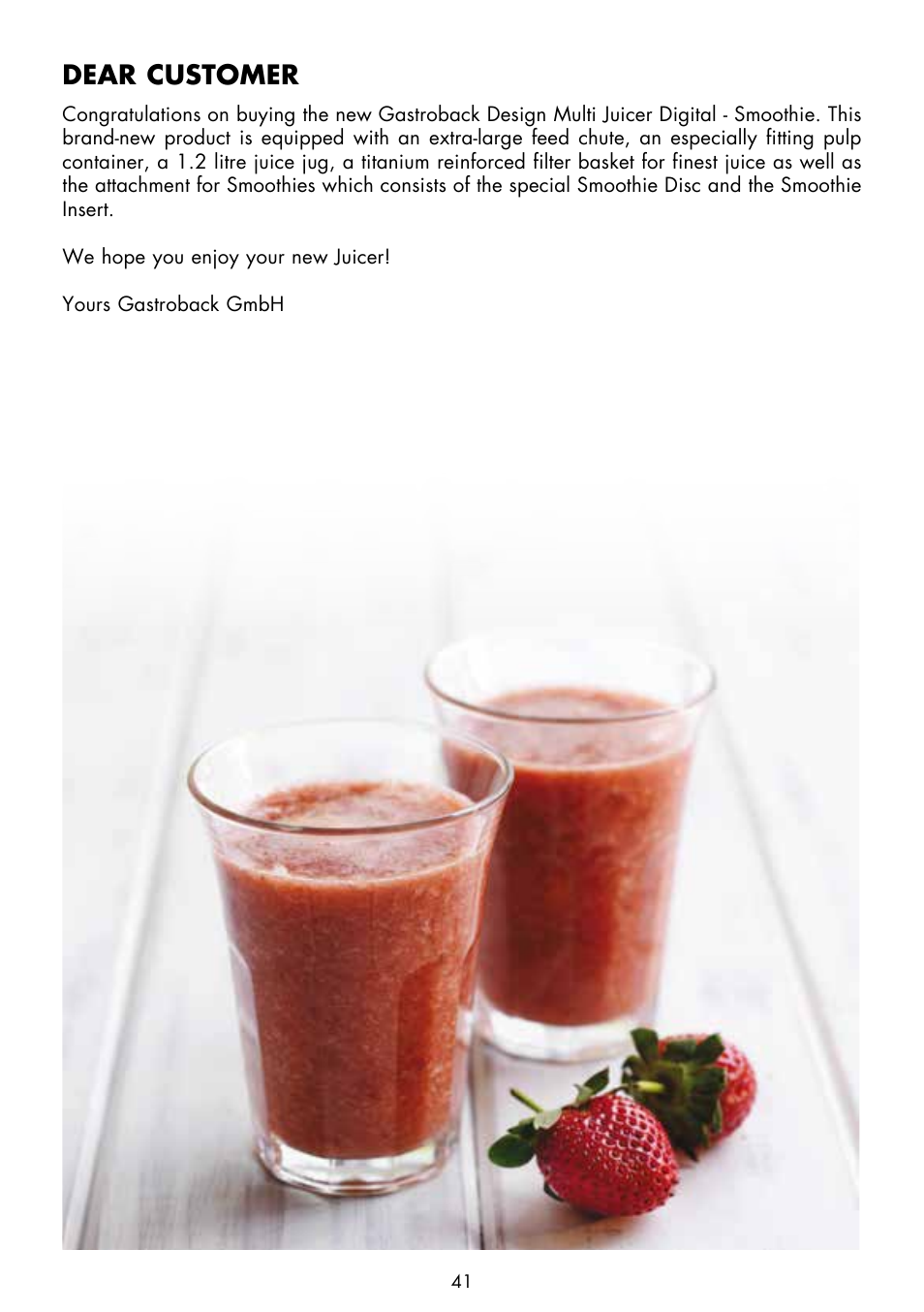 Dear customer | Gastroback 40138 Design Multi Juicer Digital - Smoothie User Manual | Page 3 / 36