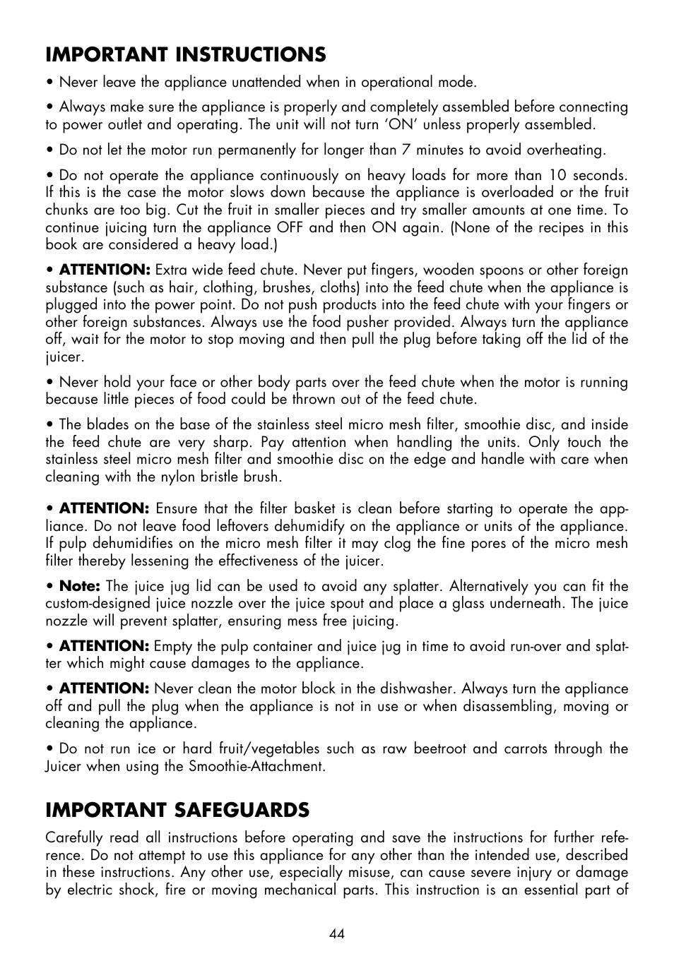 Important instructions, Important safeguards | Gastroback 40138 Design Multi Juicer Digital - Smoothie User Manual | Page 6 / 36