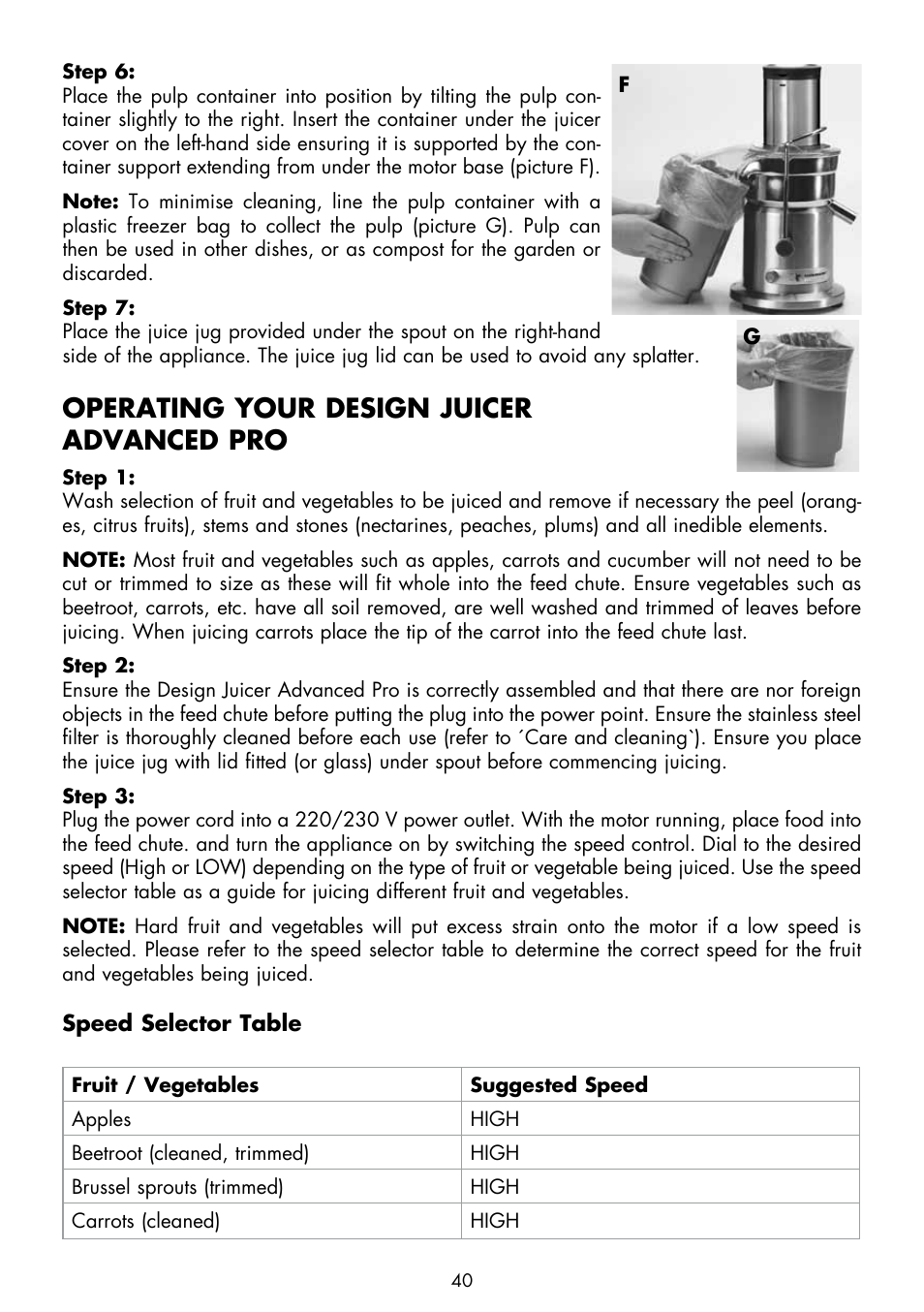 Operating your design juicer advanced pro | Gastroback 40133 Design Juicer Advanced Pro User Manual | Page 10 / 26