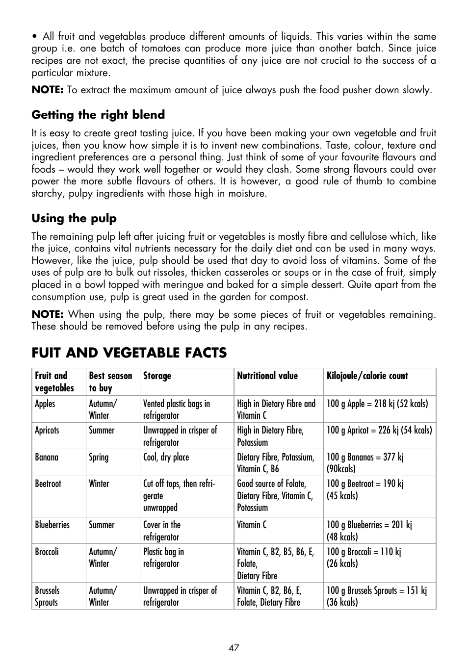 Fuit and vegetable facts | Gastroback 40133 Design Juicer Advanced Pro User Manual | Page 17 / 26