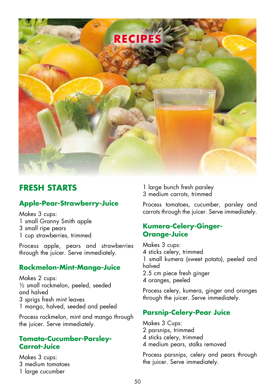 Recipes, Fresh starts | Gastroback 40133 Design Juicer Advanced Pro User Manual | Page 20 / 26