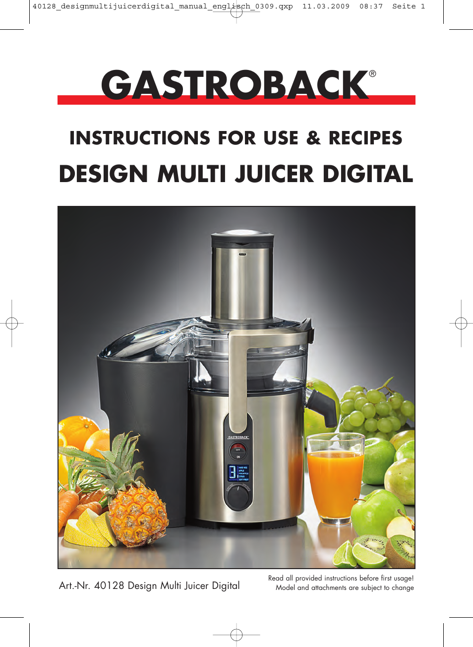 Gastroback 40128 Design Multi Juicer Digital User Manual | 32 pages