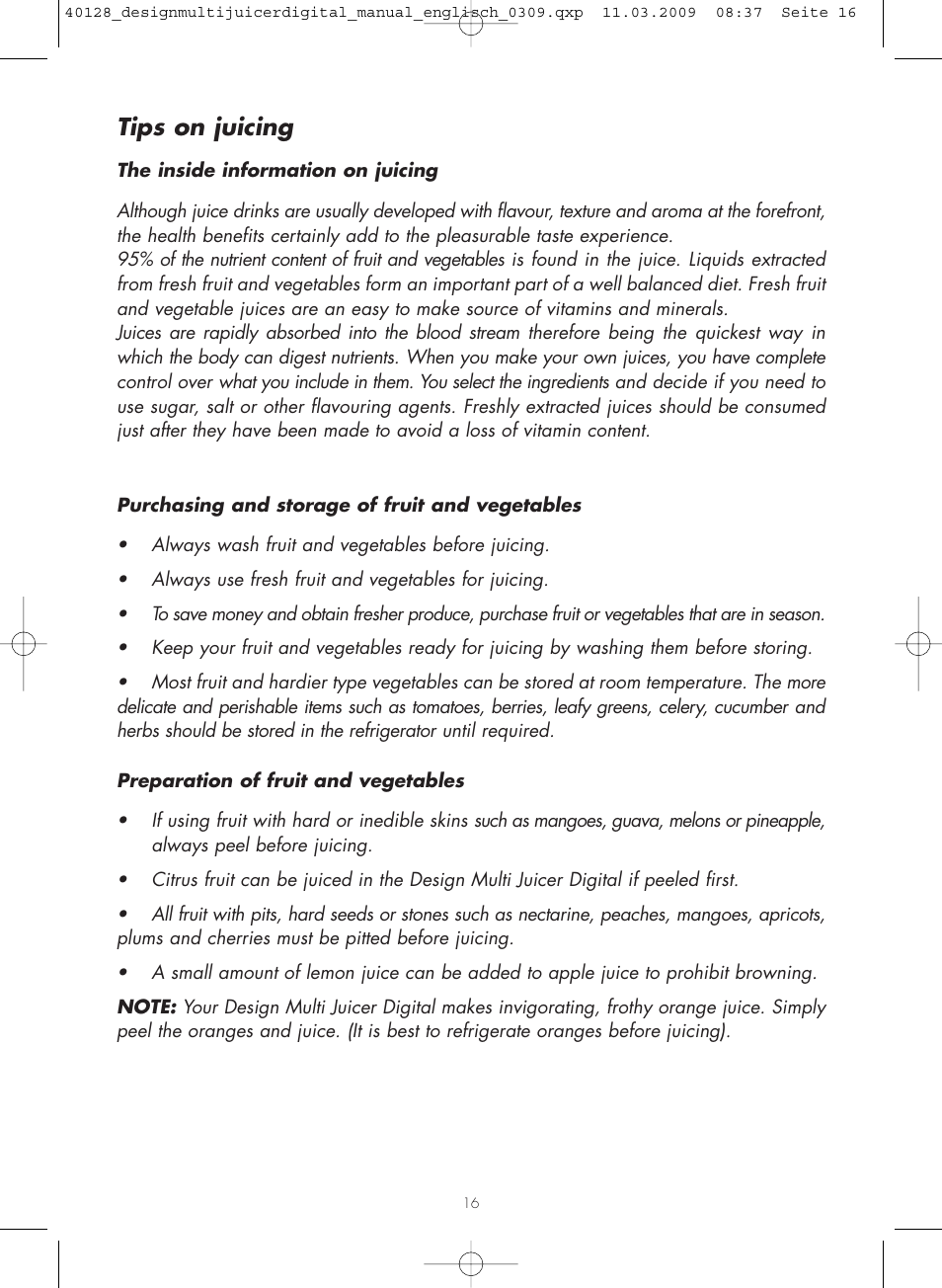 Tips on juicing | Gastroback 40128 Design Multi Juicer Digital User Manual | Page 16 / 32
