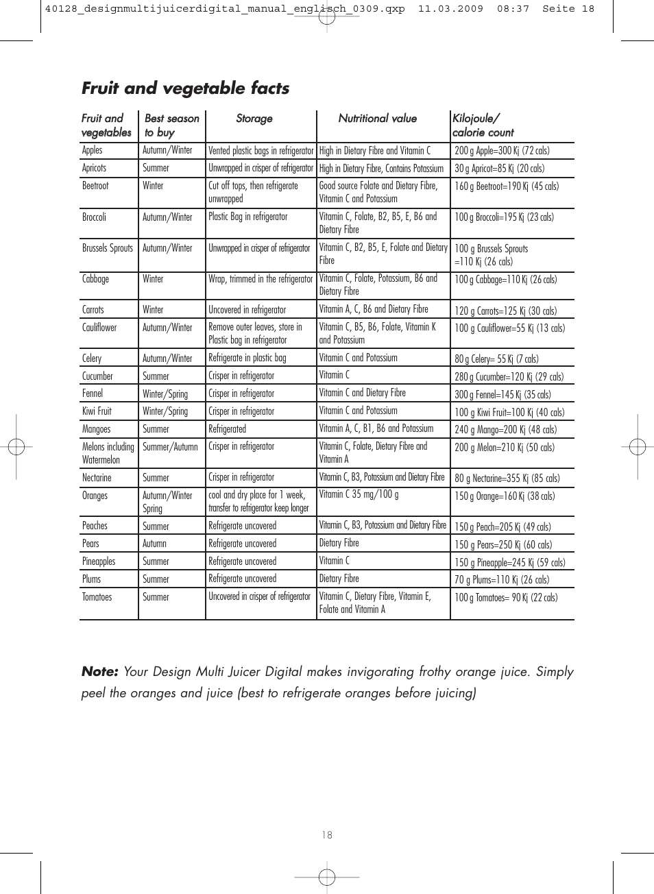 Fruit and vegetable facts | Gastroback 40128 Design Multi Juicer Digital User Manual | Page 18 / 32