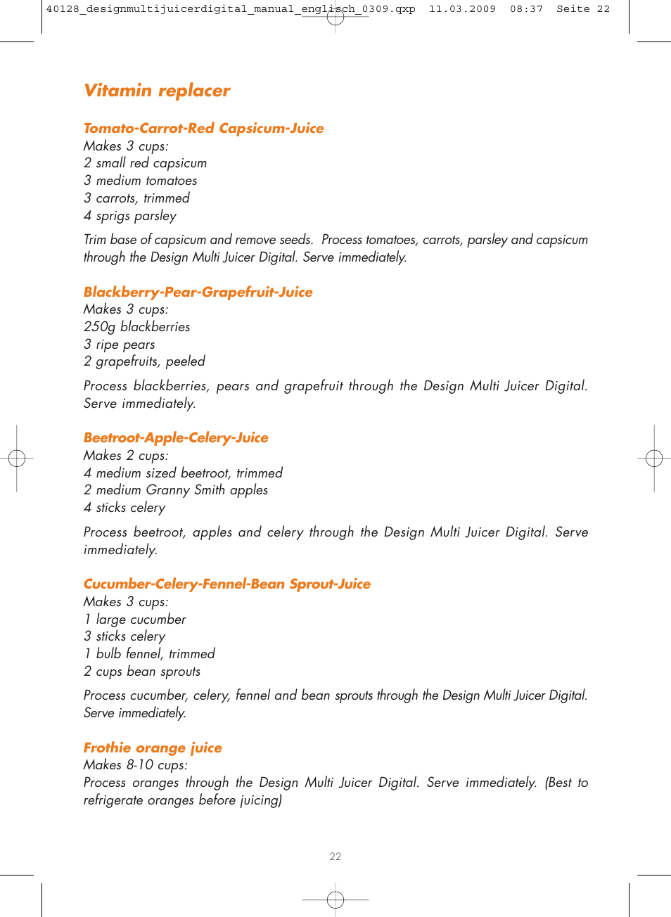 Vitamin replacer | Gastroback 40128 Design Multi Juicer Digital User Manual | Page 22 / 32