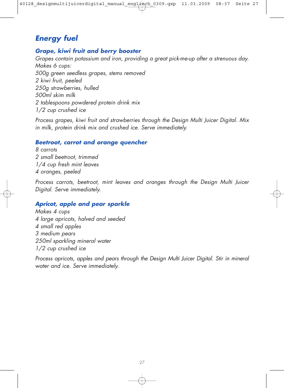 Energy fuel | Gastroback 40128 Design Multi Juicer Digital User Manual | Page 27 / 32