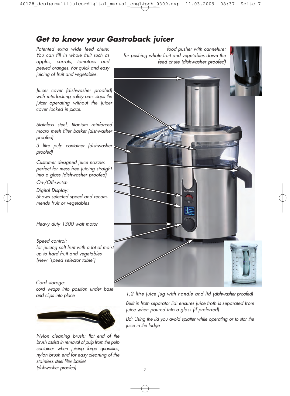 Get to know your gastroback juicer | Gastroback 40128 Design Multi Juicer Digital User Manual | Page 7 / 32