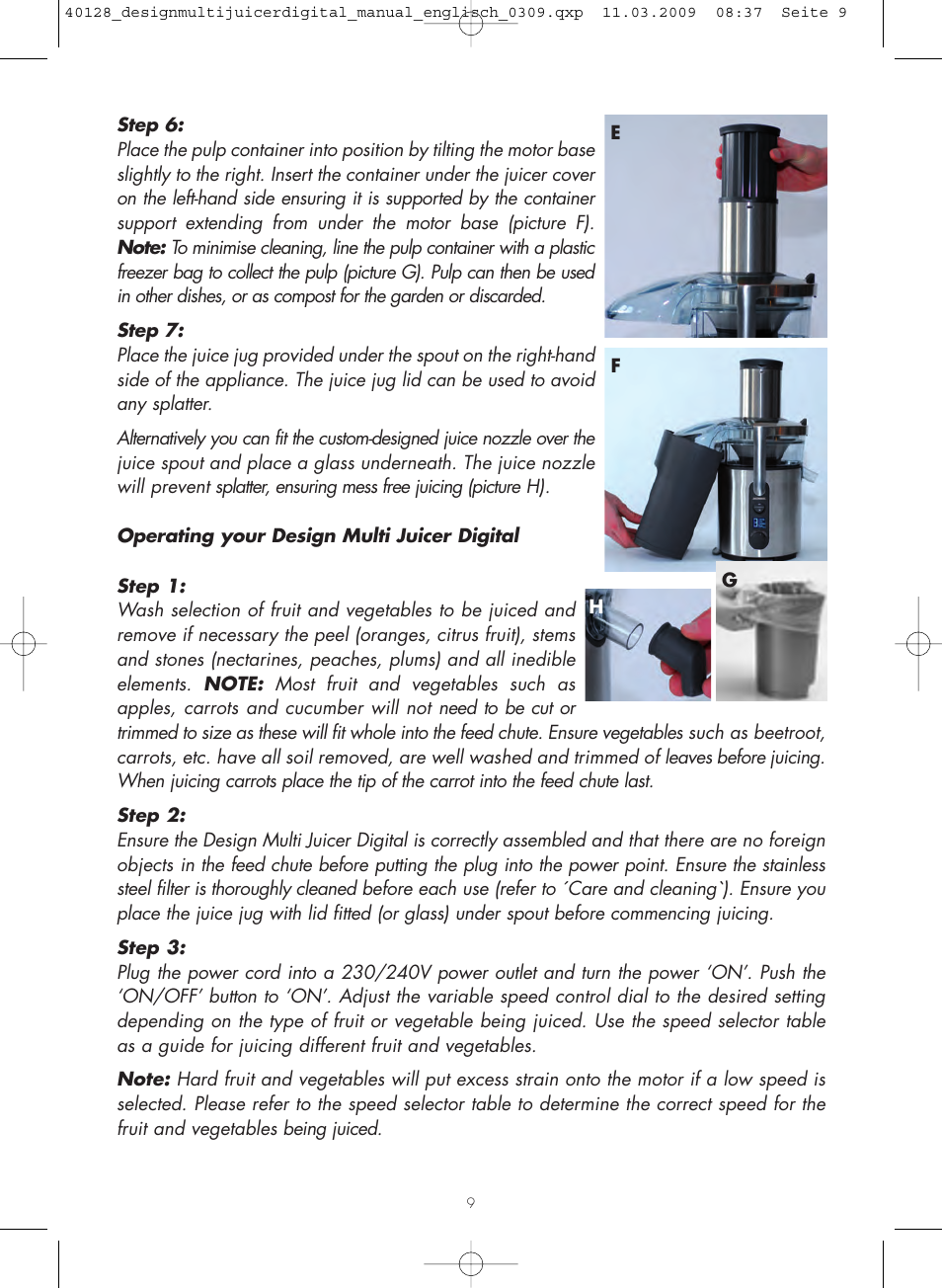 Gastroback 40128 Design Multi Juicer Digital User Manual | Page 9 / 32