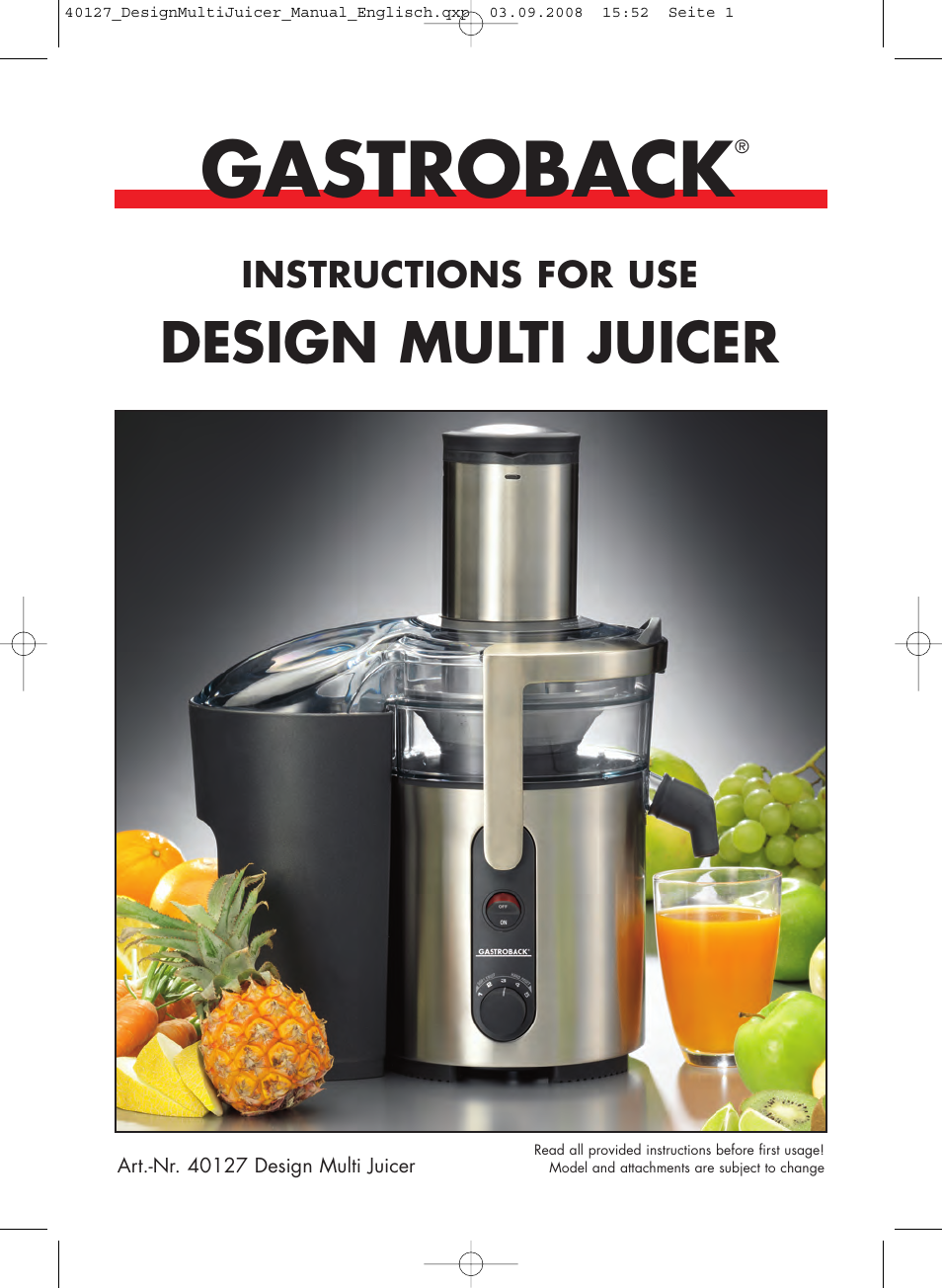 Gastroback 40127 Design Multi Juicer User Manual | 32 pages