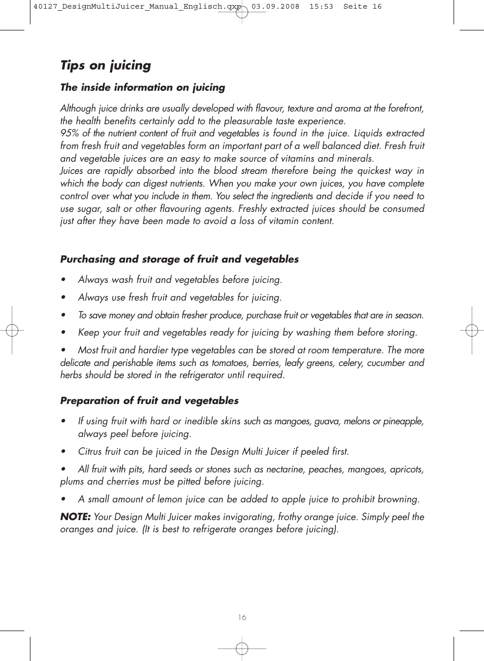 Tips on juicing | Gastroback 40127 Design Multi Juicer User Manual | Page 16 / 32