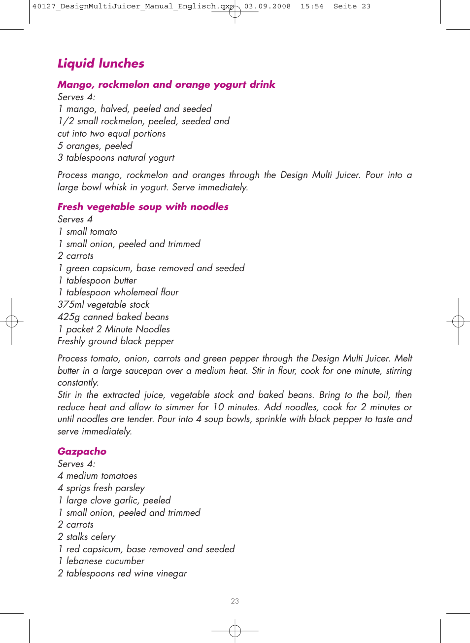 Liquid lunches | Gastroback 40127 Design Multi Juicer User Manual | Page 23 / 32