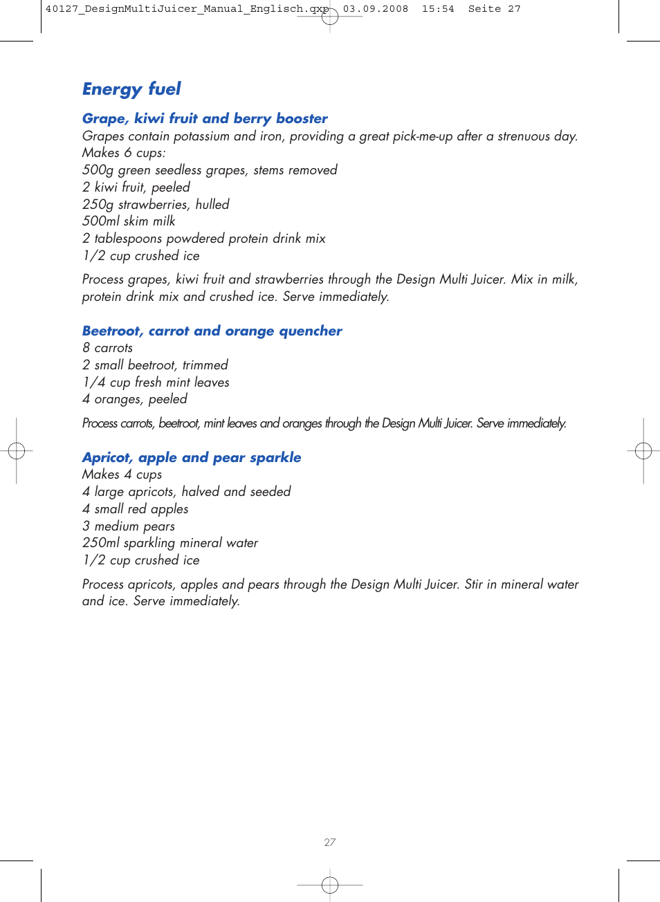 Energy fuel | Gastroback 40127 Design Multi Juicer User Manual | Page 27 / 32