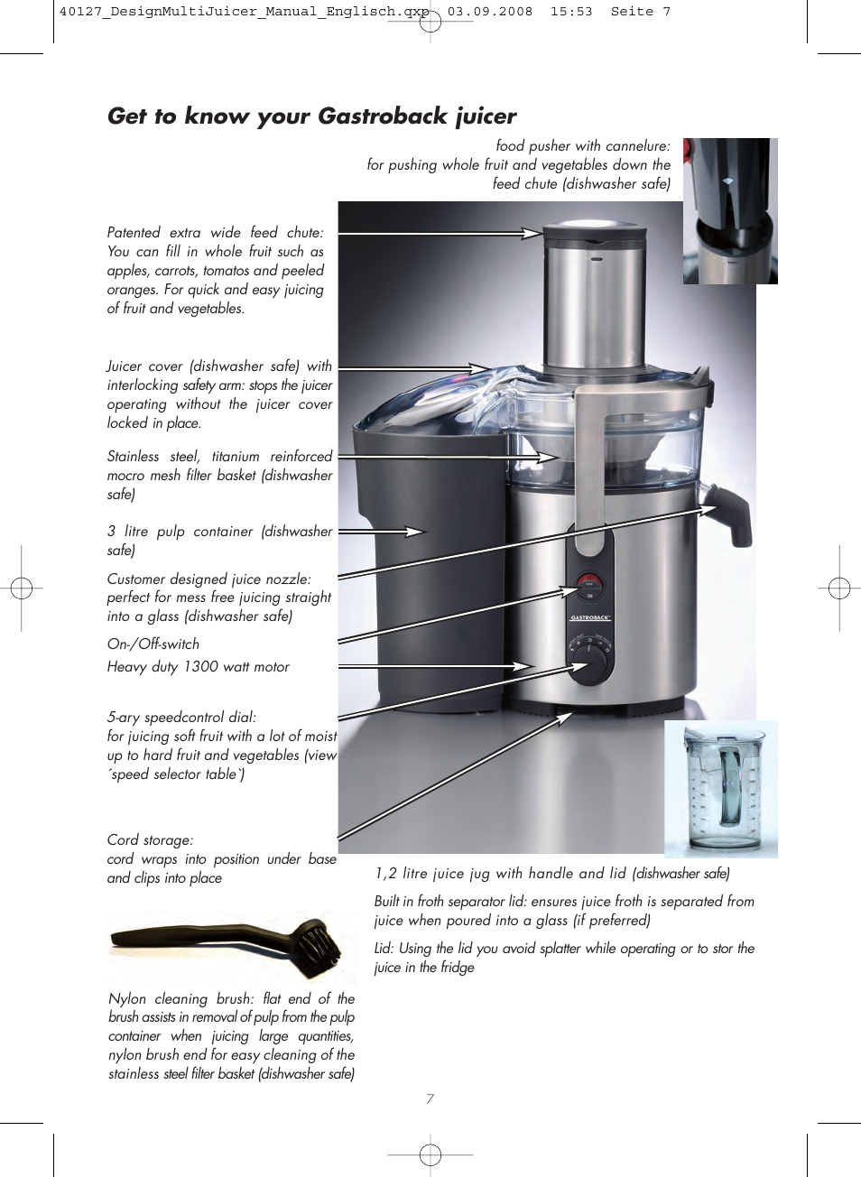 Get to know your gastroback juicer | Gastroback 40127 Design Multi Juicer User Manual | Page 7 / 32