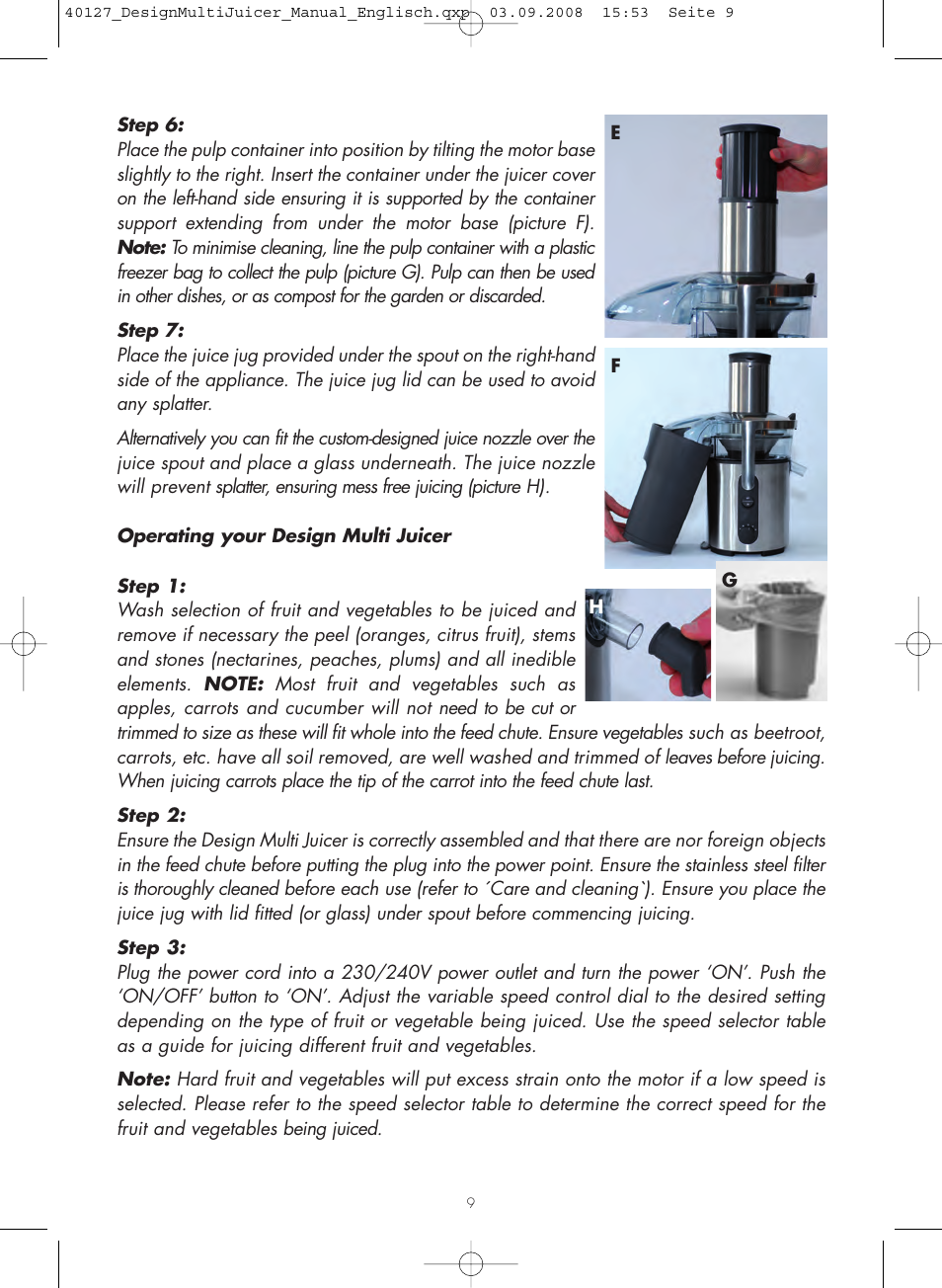 Gastroback 40127 Design Multi Juicer User Manual | Page 9 / 32