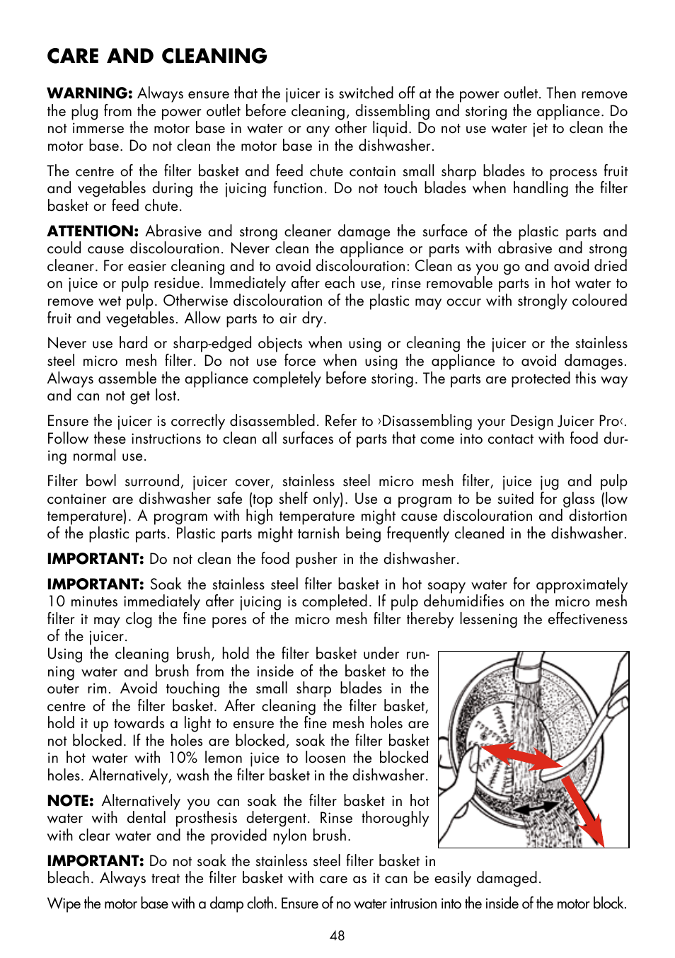 Care and cleaning | Gastroback 40126 Design Juicer Pro User Manual | Page 16 / 32