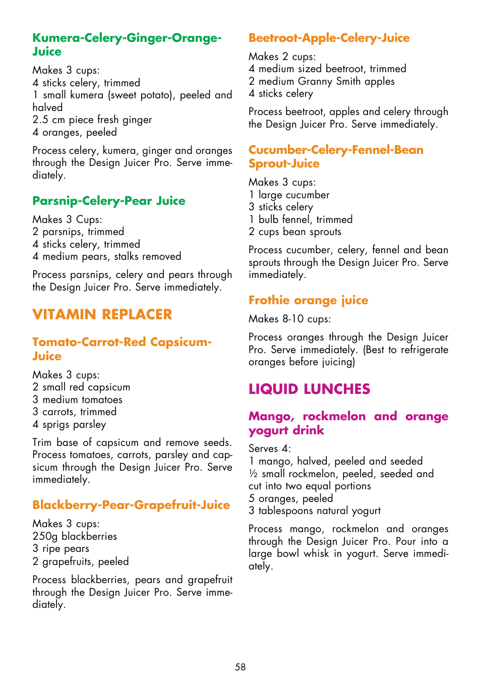 Vitamin replacer, Liquid lunches | Gastroback 40126 Design Juicer Pro User Manual | Page 26 / 32