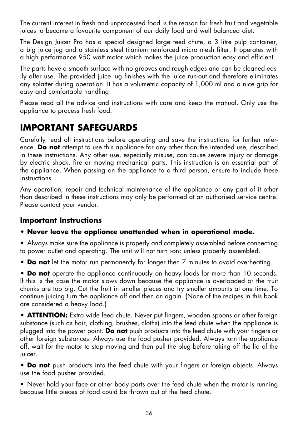 Important safeguards | Gastroback 40126 Design Juicer Pro User Manual | Page 4 / 32