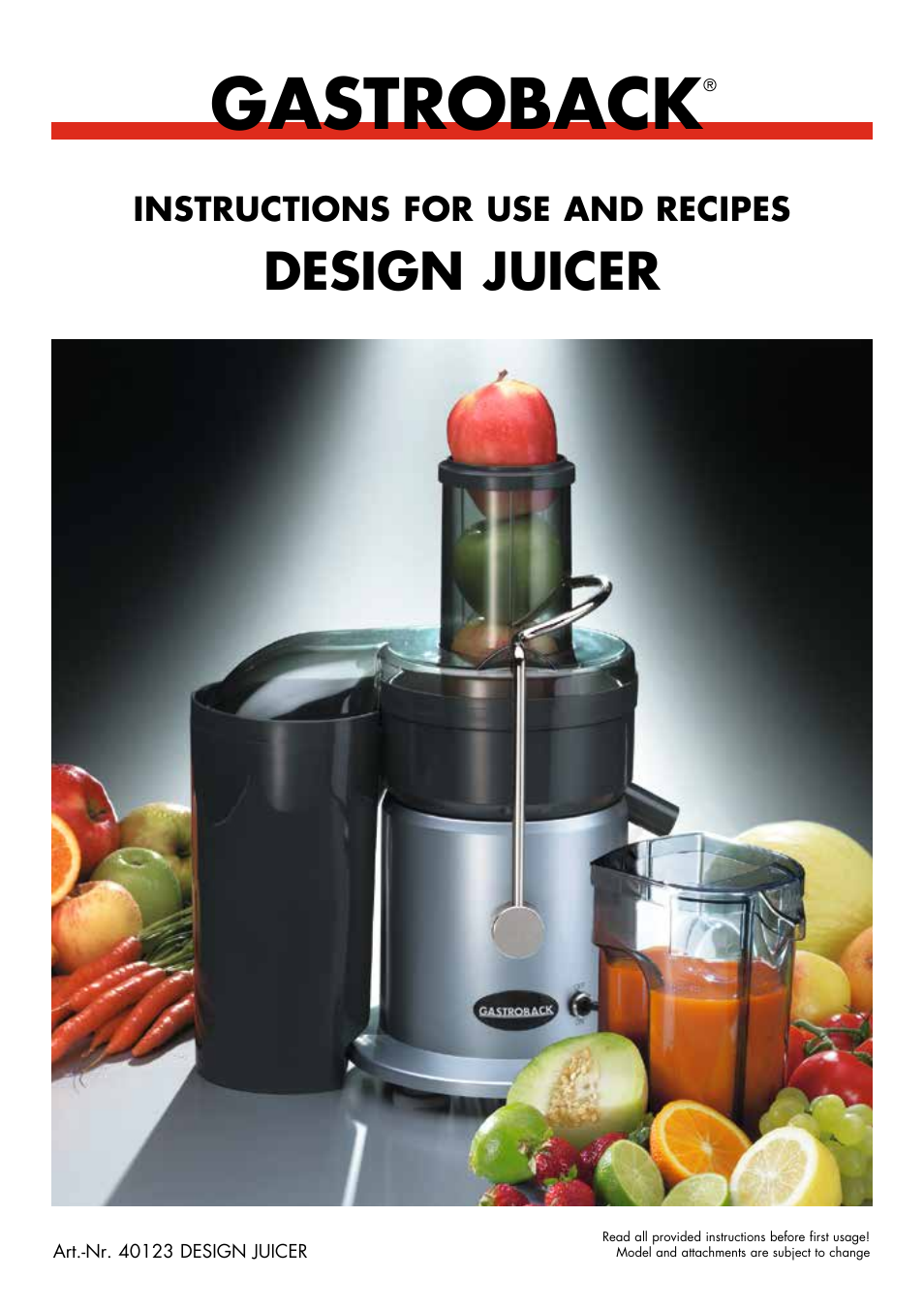 Gastroback 40123 Design Juicer User Manual | 26 pages