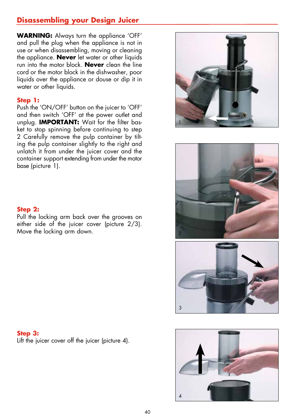 Disassembling your design juicer | Gastroback 40123 Design Juicer User Manual | Page 10 / 26