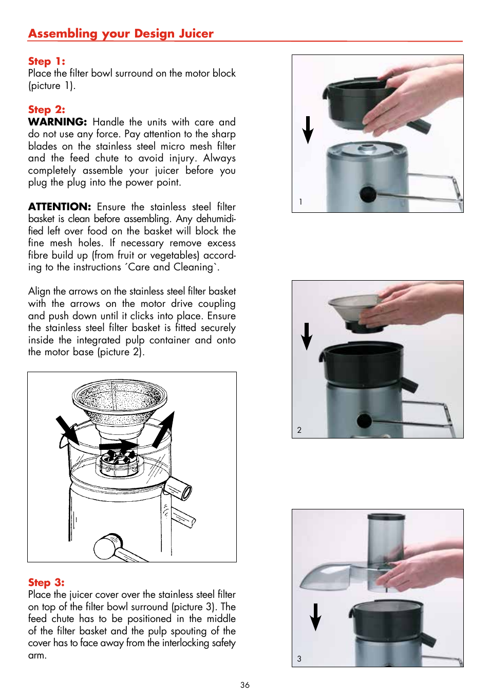 Assembling your design juicer | Gastroback 40123 Design Juicer User Manual | Page 6 / 26