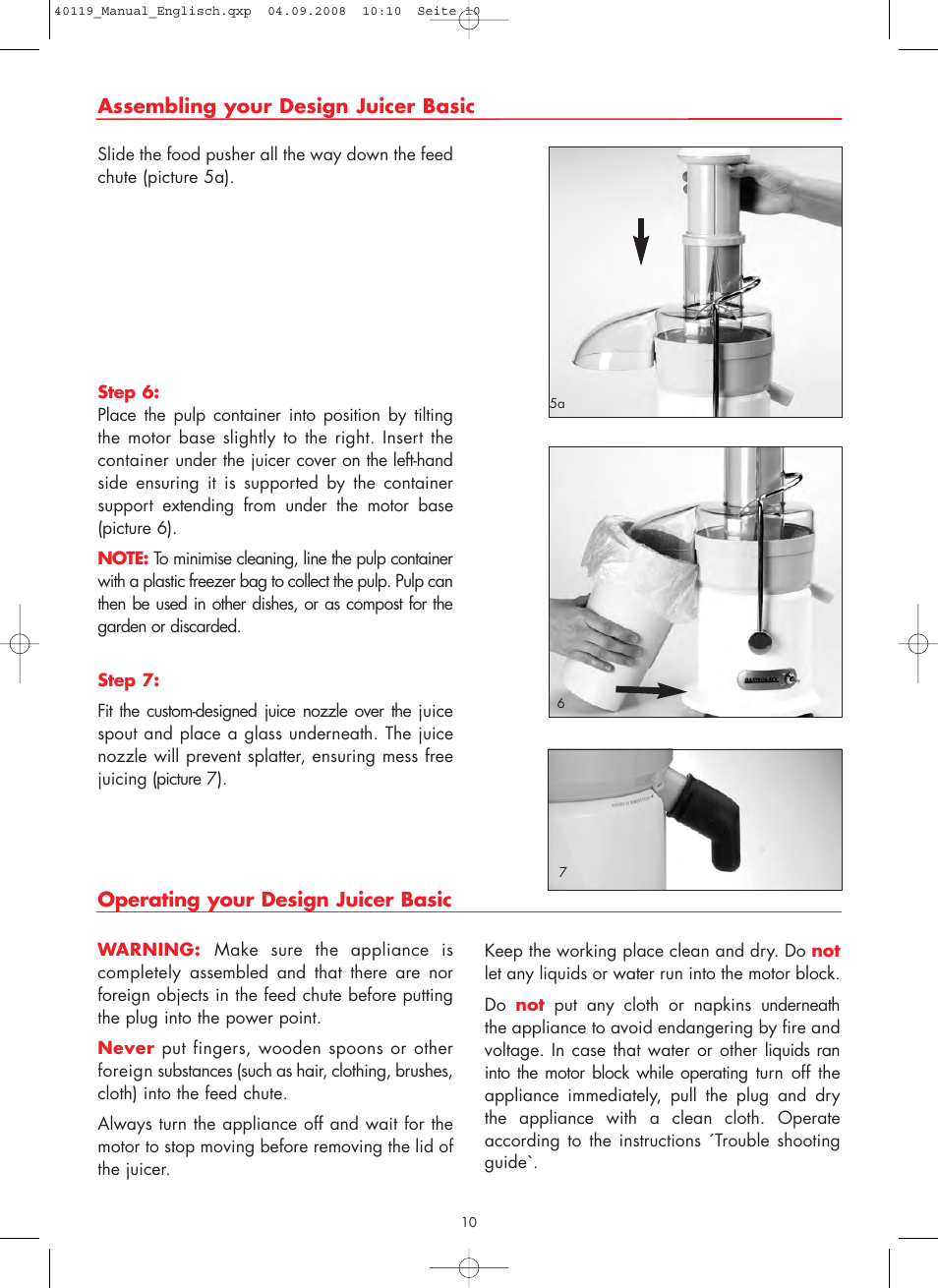 Gastroback 40119 Design Juicer Basic User Manual | Page 10 / 28