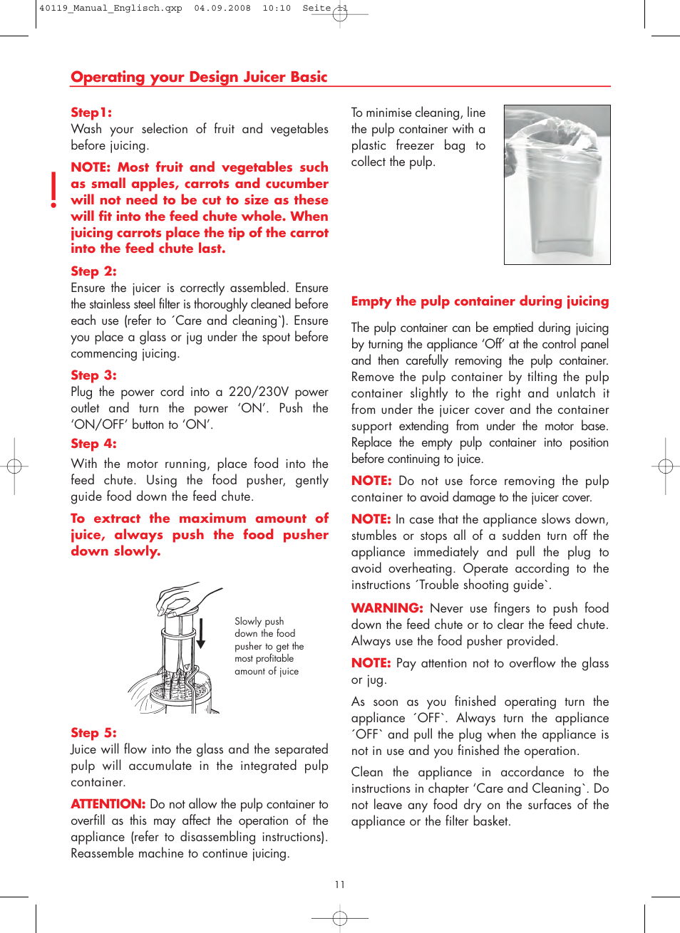 Gastroback 40119 Design Juicer Basic User Manual | Page 11 / 28