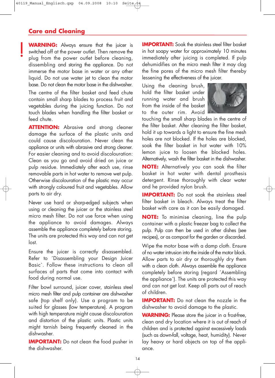 Gastroback 40119 Design Juicer Basic User Manual | Page 14 / 28