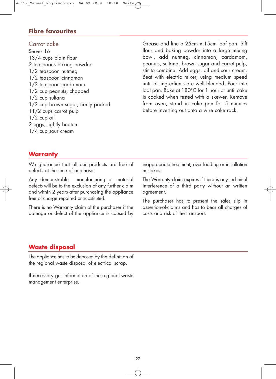 Gastroback 40119 Design Juicer Basic User Manual | Page 27 / 28