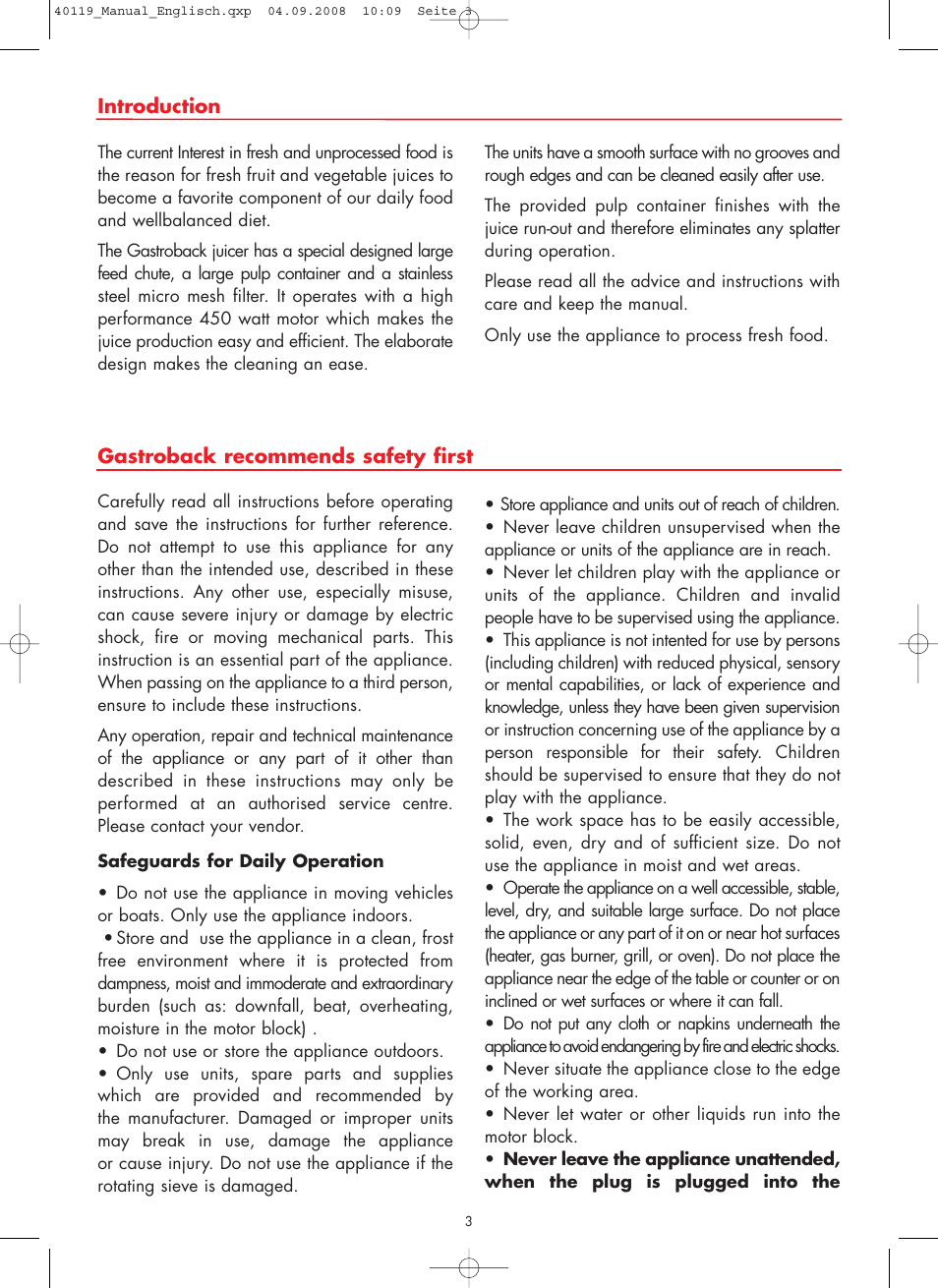 Gastroback 40119 Design Juicer Basic User Manual | Page 3 / 28