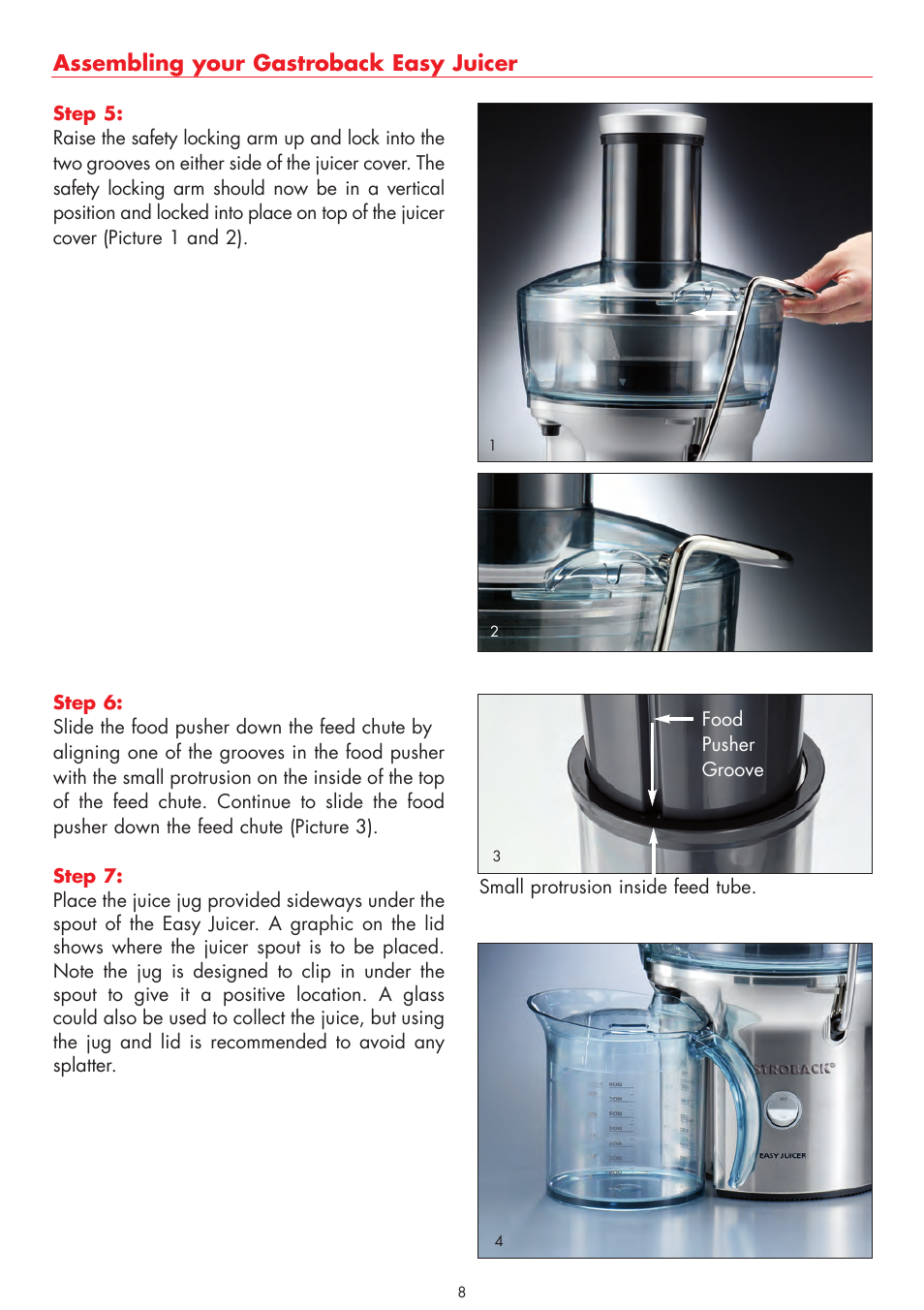 Assembling your gastroback easy juicer | Gastroback 40118 Easy Juicer User Manual | Page 8 / 28