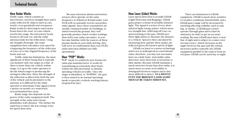 Technical details, How radar works, How “pop” works | How laser (lidar) works | Beltronics STi-R User Manual | Page 11 / 16