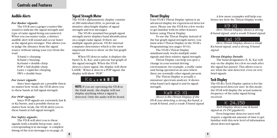 Ka9 k2 x1, K9 x1, Ka1 x9 | Controls and features | Beltronics STi-R User Manual | Page 6 / 16