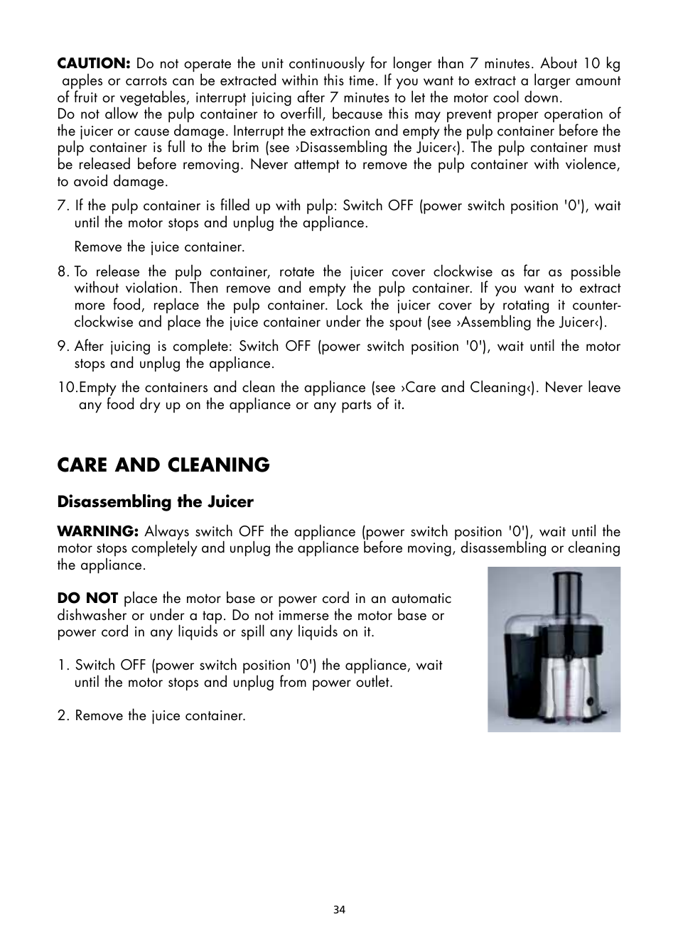 Care and cleaning | Gastroback 40117 Vital Juicer Pro User Manual | Page 10 / 24
