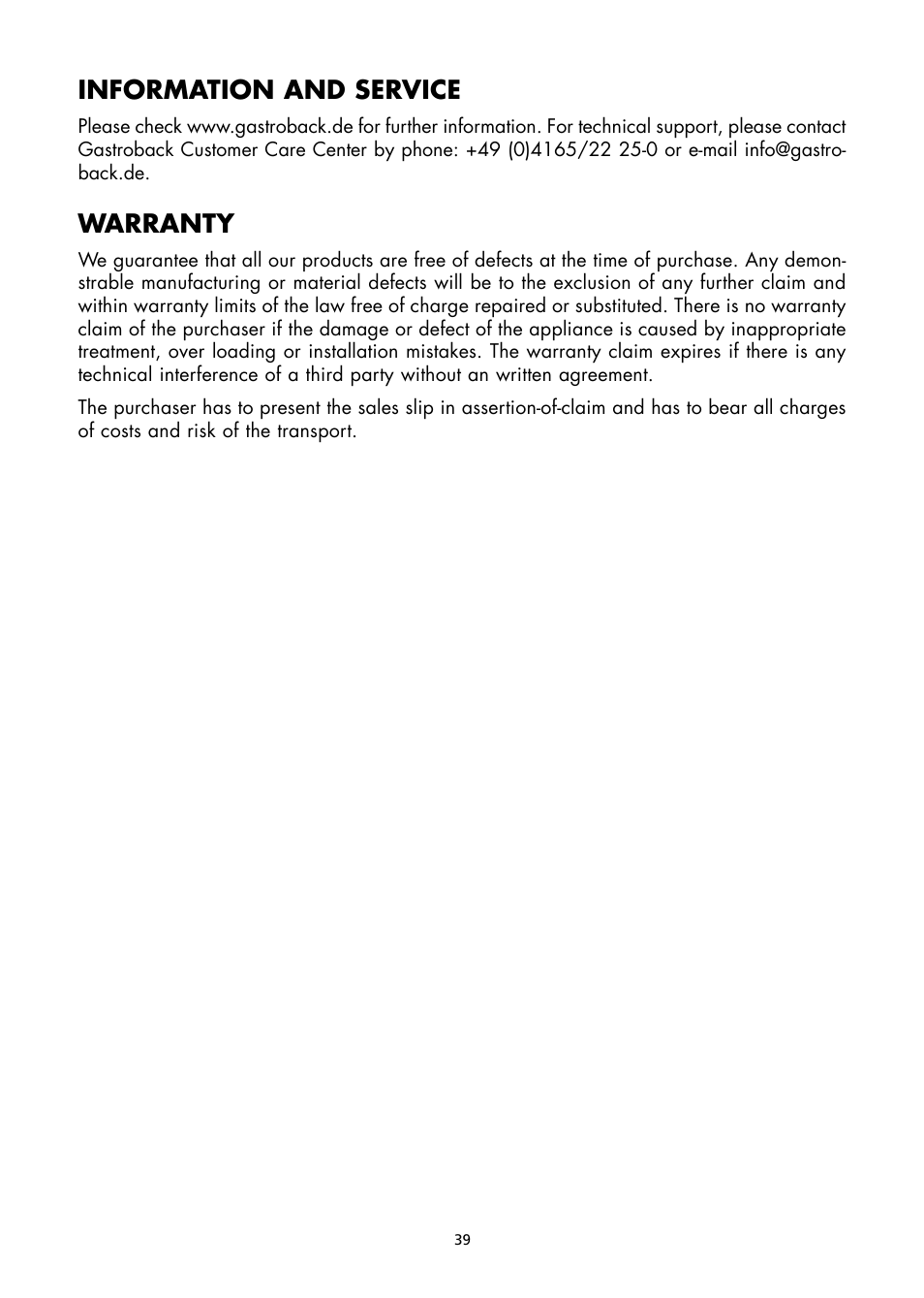 Information and service, Warranty | Gastroback 40117 Vital Juicer Pro User Manual | Page 15 / 24