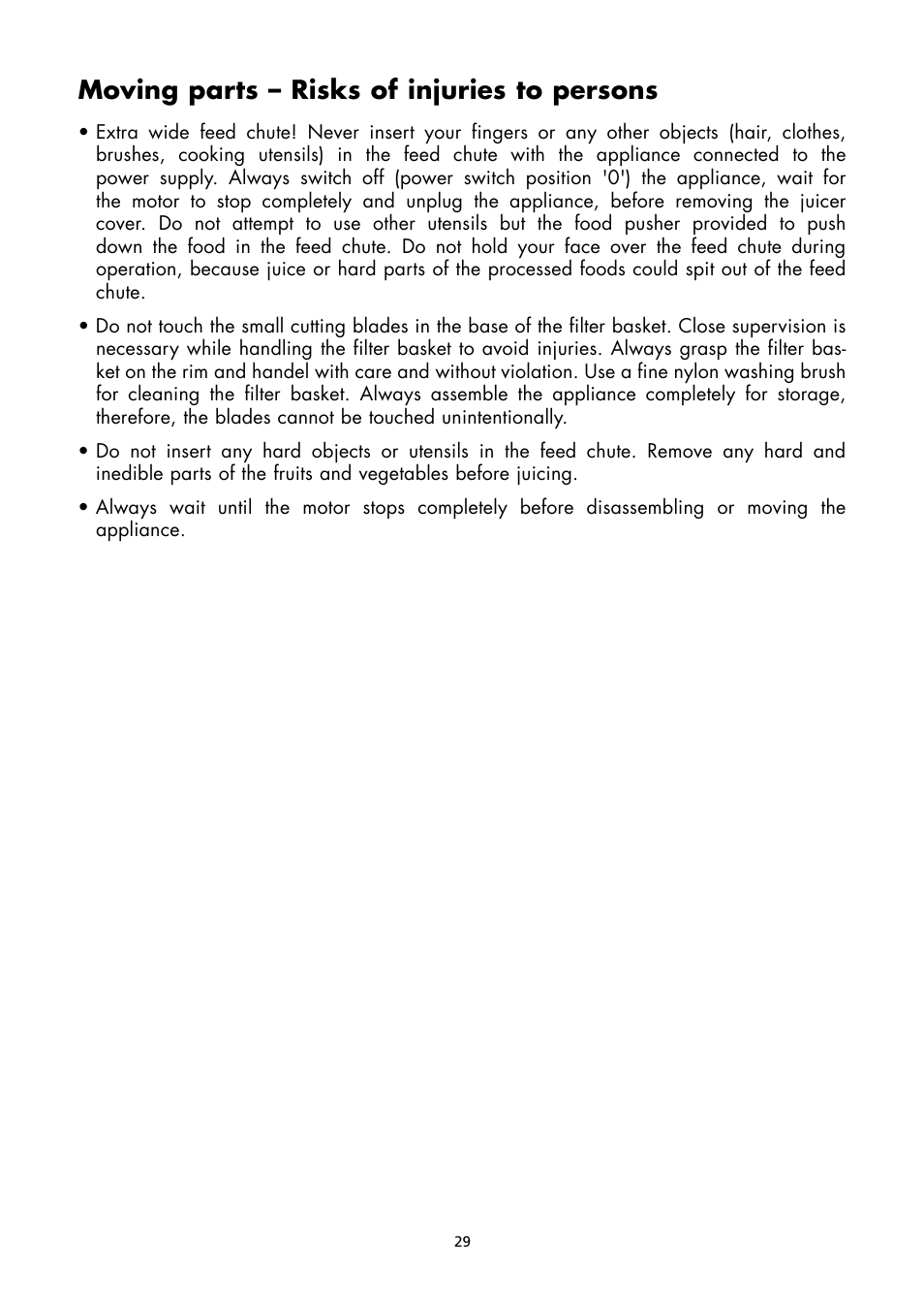Moving parts – risks of injuries to persons | Gastroback 40117 Vital Juicer Pro User Manual | Page 5 / 24