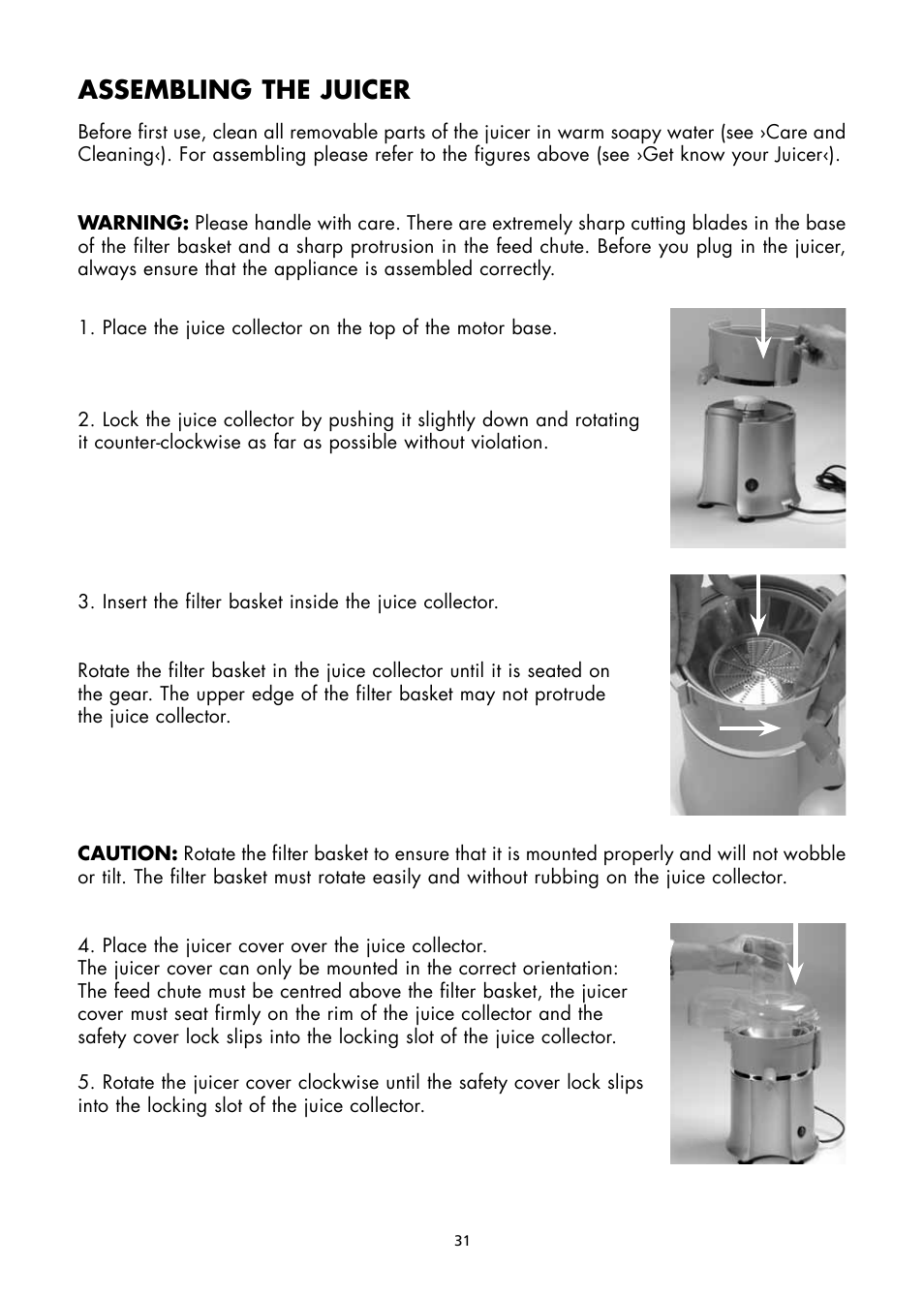 Assembling the juicer | Gastroback 40117 Vital Juicer Pro User Manual | Page 7 / 24