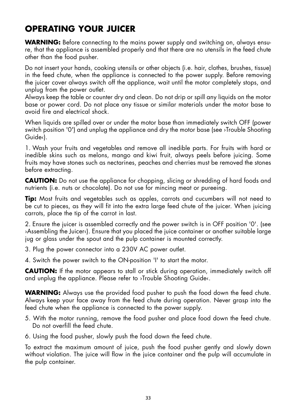 Operating your juicer | Gastroback 40117 Vital Juicer Pro User Manual | Page 9 / 24