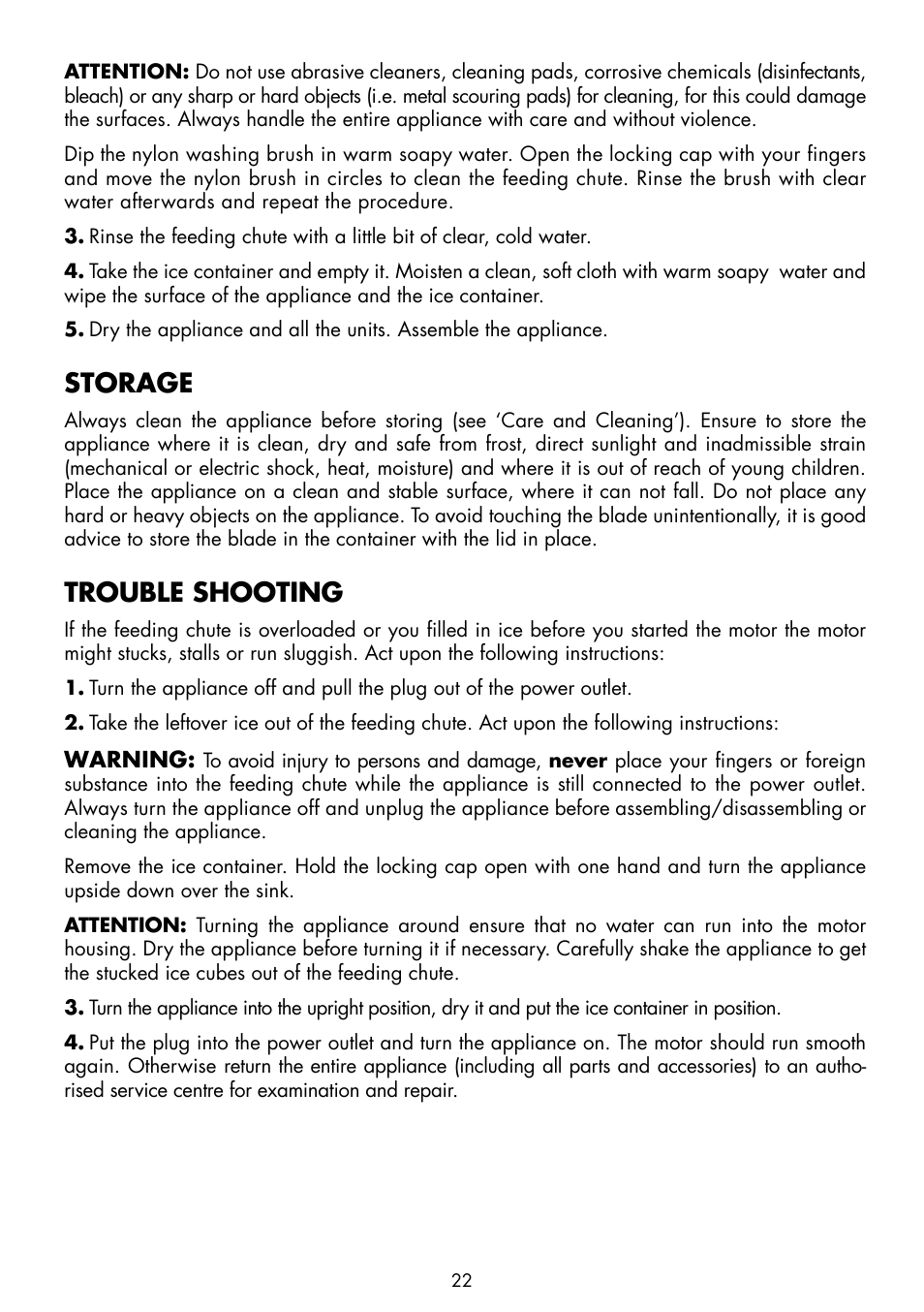 Storage, Trouble shooting | Gastroback 41127 Electrical Ice Crusher User Manual | Page 10 / 12