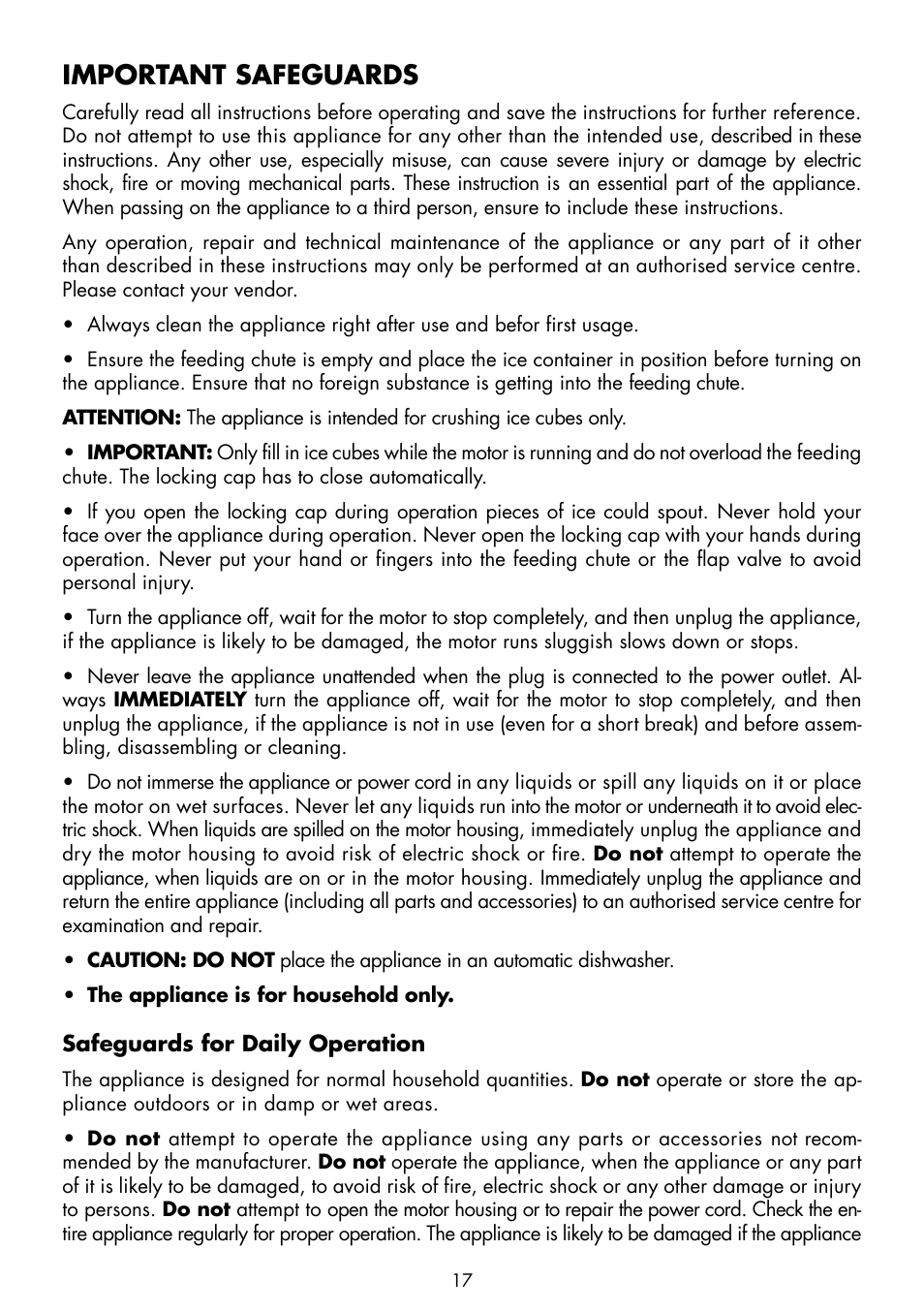 Important safeguards | Gastroback 41127 Electrical Ice Crusher User Manual | Page 5 / 12