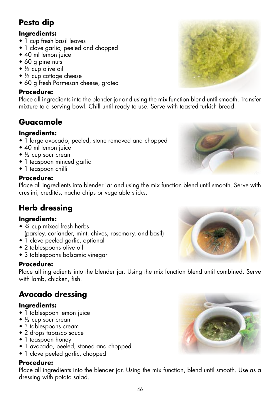 Pesto dip, Guacamole, Herb dressing | Avocado dressing | Gastroback 41020 Cook & Mix Plus User Manual | Page 20 / 26