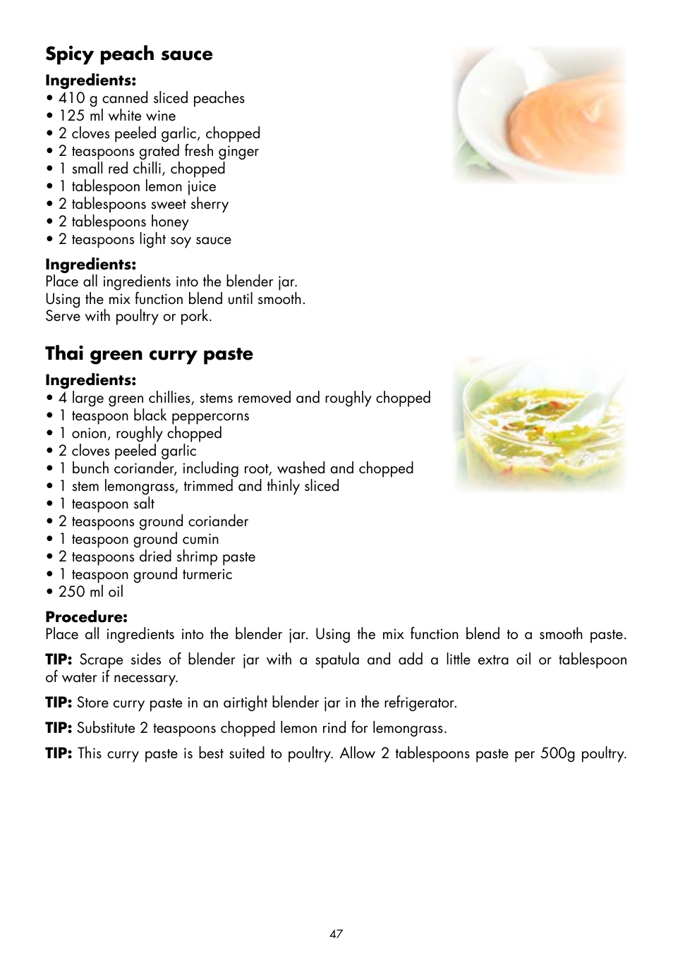 Spicy peach sauce, Thai green curry paste | Gastroback 41020 Cook & Mix Plus User Manual | Page 21 / 26