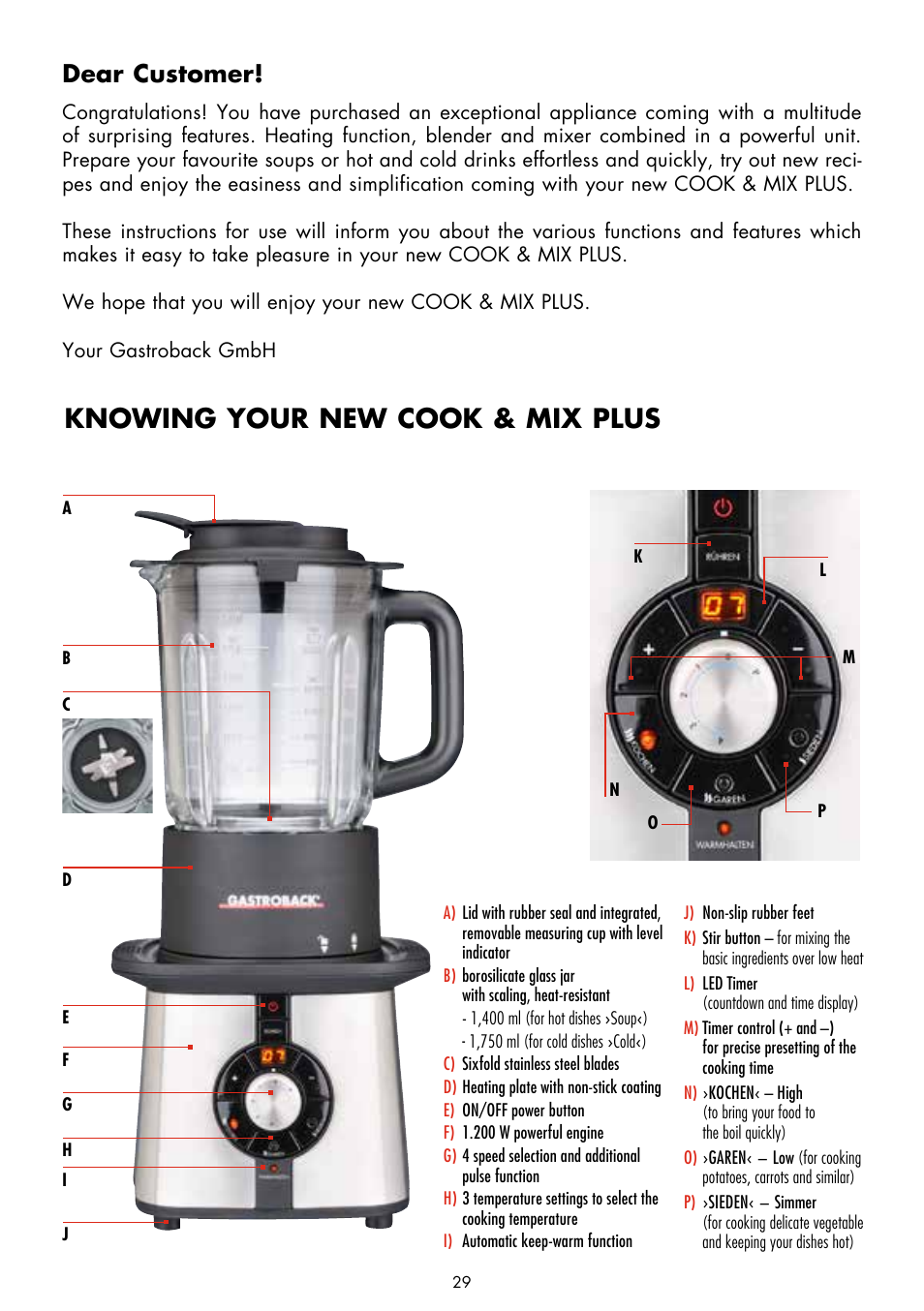 Knowing your new cook & mix plus, Dear customer | Gastroback 41020 Cook & Mix Plus User Manual | Page 3 / 26