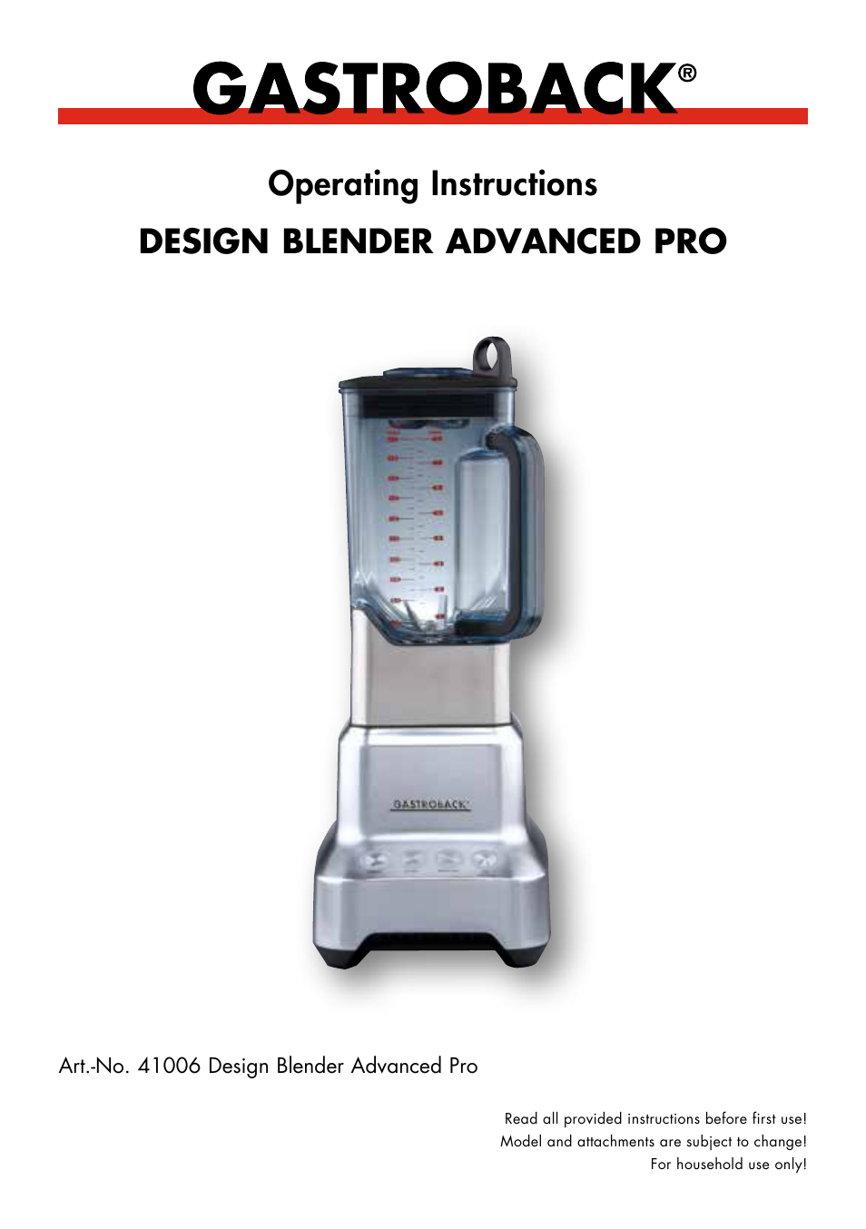 Gastroback 41006 Design Mixer Advanced Pro User Manual | 34 pages