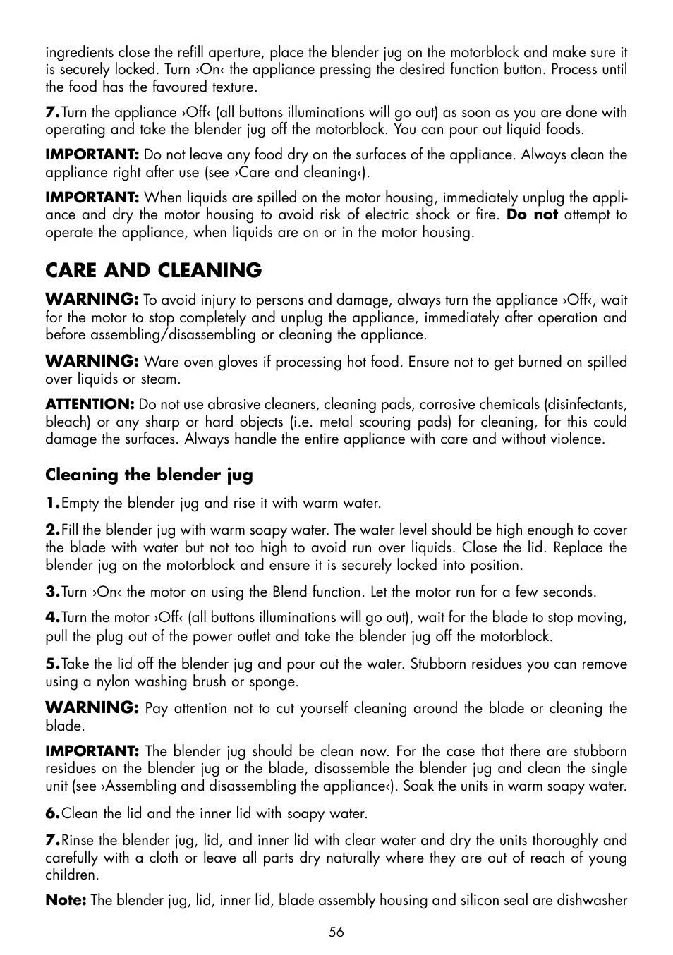 Care and cleaning | Gastroback 41006 Design Mixer Advanced Pro User Manual | Page 18 / 34