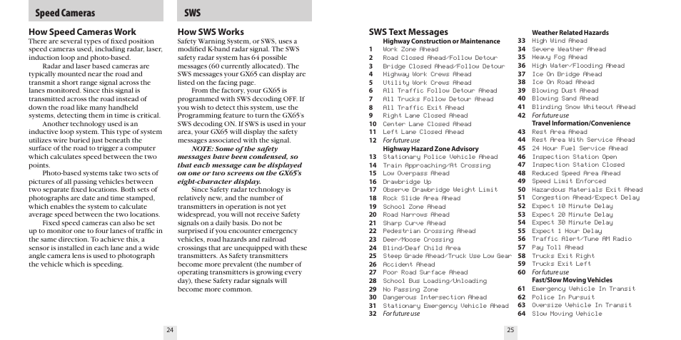 Speed cameras, Sws text messages, How sws works | How speed cameras work | Beltronics GX65 User Manual | Page 14 / 18