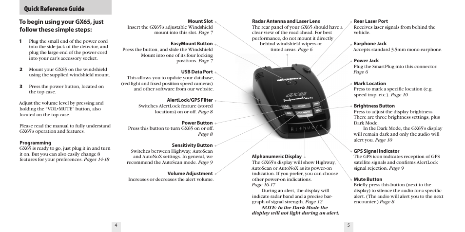 Quick reference guide | Beltronics GX65 User Manual | Page 4 / 18